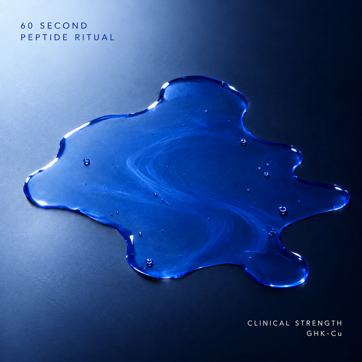 Cobalt blue serum swatch with 60 second peptide ritual lettering