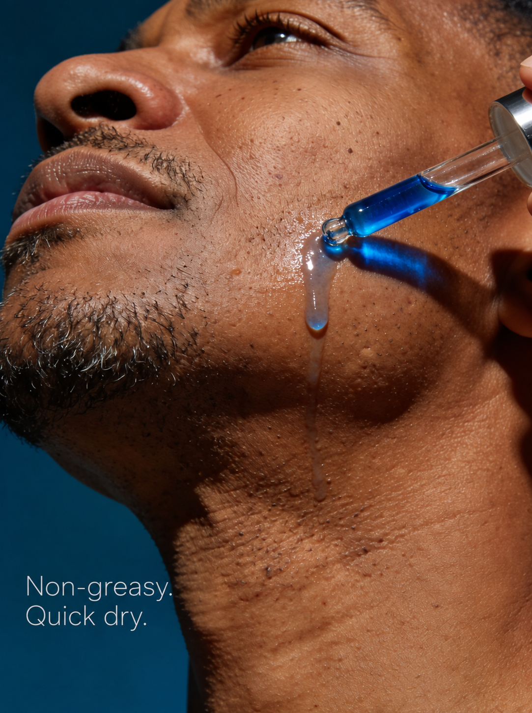 Copper peptide serum applied along the jaw from a dropper with a non-greasy finish