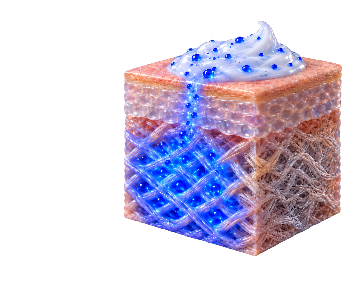 Conceptual cream and skin illustration with luminous blue accents